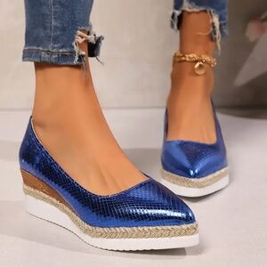 Blue Wedge Espadrille Shoes NWT